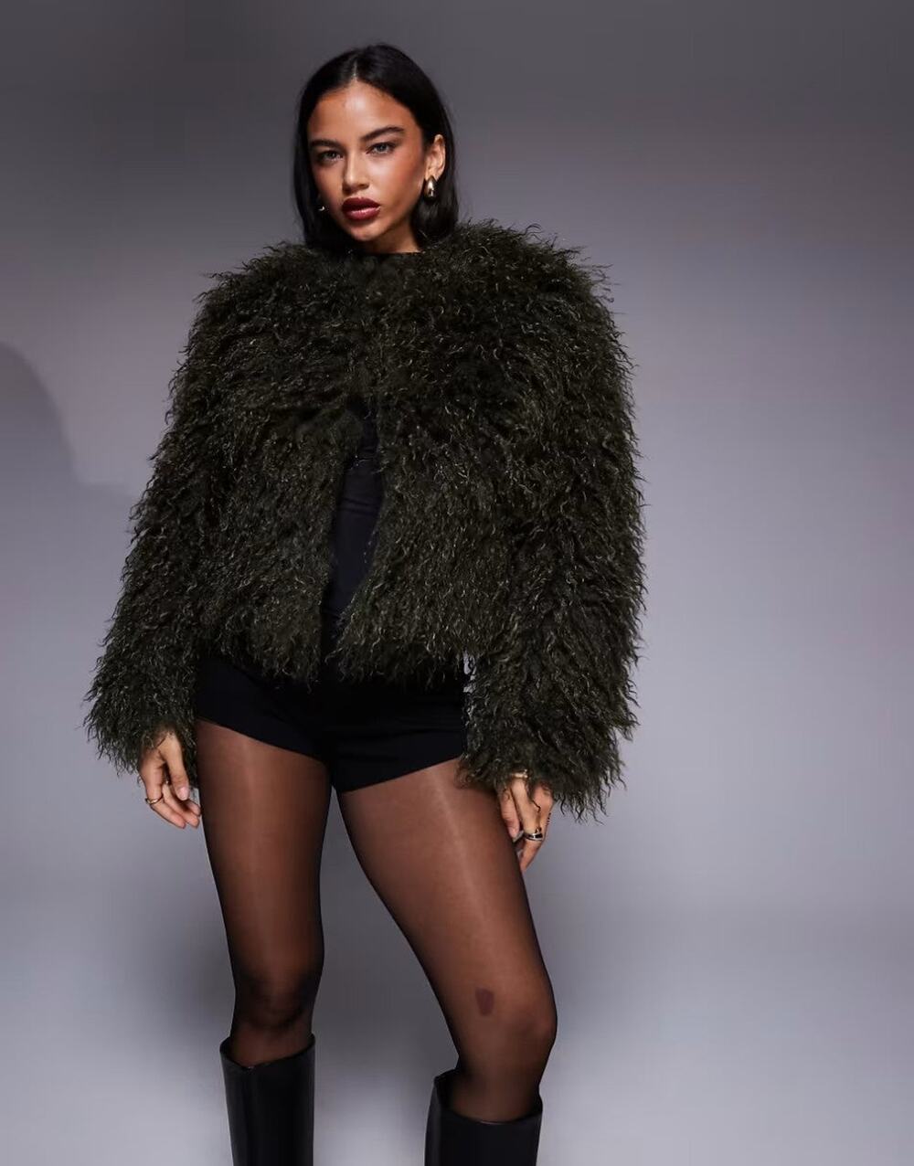 ASOS Cropped Faux Fur Coat In Green - 6